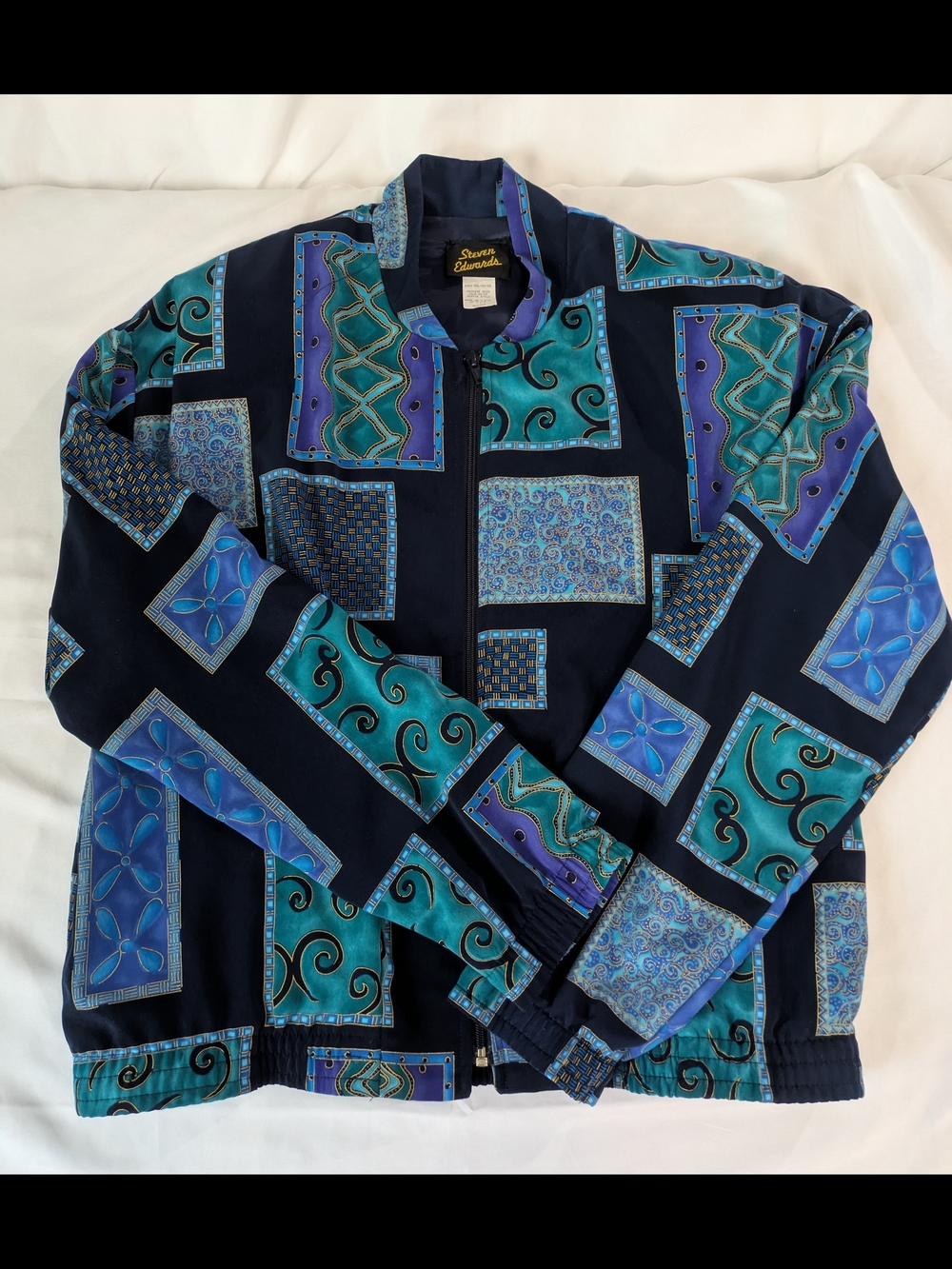 Vintage 90s Steven Edwards Abstract Geometric Zip Jacket M USA